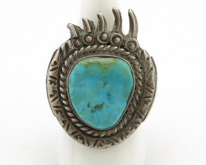 Navajo Ring 925 Silver Natural Mined Blue Turquoise Signed JD C.80's