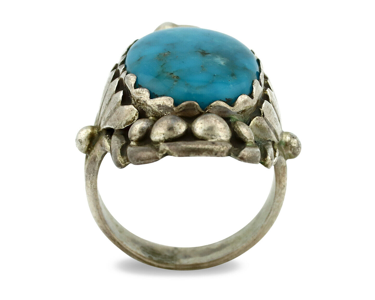 Navajo Ring .925 Silver Natural Blue Turquoise Artist Signed SC C.80's