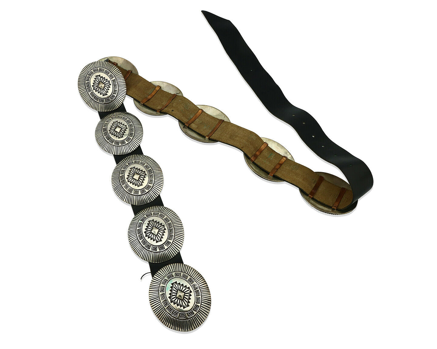 Navajo Concho Belt .925 Silver Hand Stamped Artist Signed LM C.80's