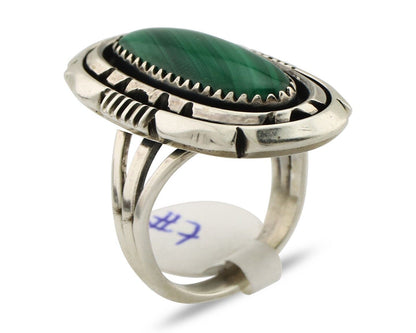 Navajo Ring .925 Silver Malachite Hand Stamped Signed William Denetdale C.80's