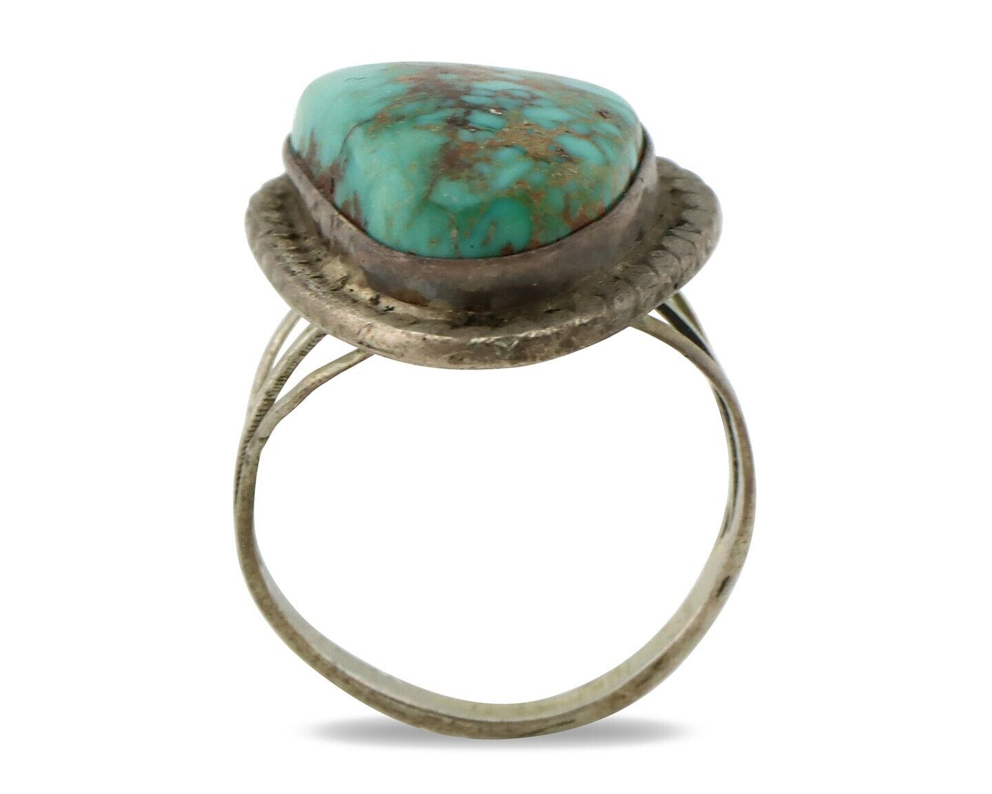 Navajo Ring 925 Silver Natural Blue Turquoise Native Signed DZ C.80's