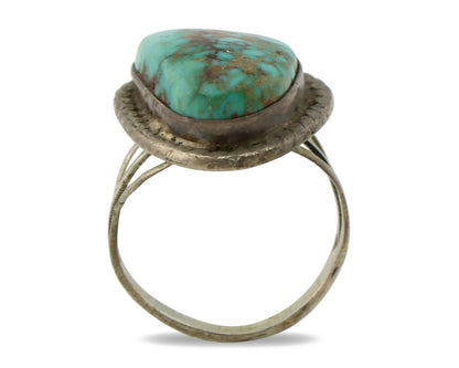 Navajo Ring 925 Silver Natural Blue Turquoise Native Signed DZ C.80's