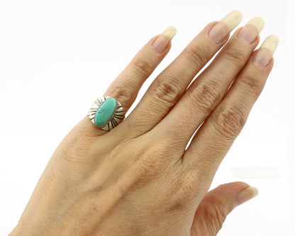 Navajo Ring .925 Silver Kingman Turquoise Artist Signed Apache C.80's