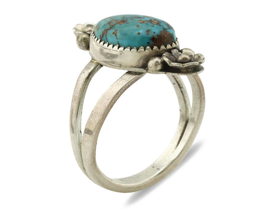 Navajo Ring .925 Silver Blue Diamond Turquoise Native American Artist C.1980's