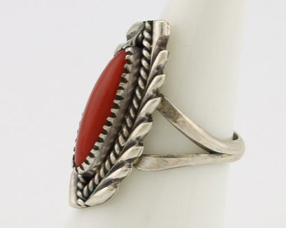 Navajo Handmade Ring 925 Silver Natural Coral Artist Signed K Montoya C.80's