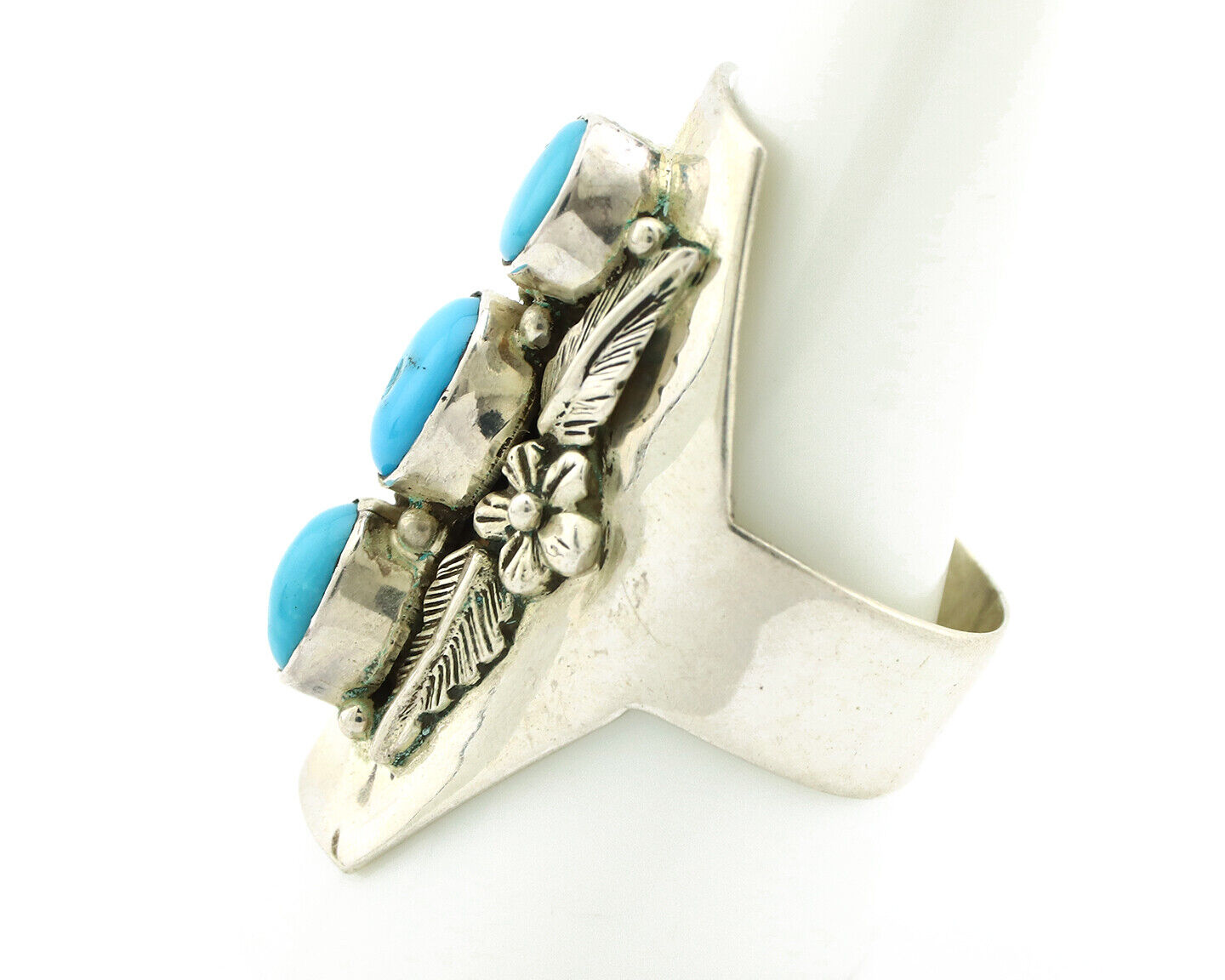 Navajo Ring 925 Silver Sleeping Beauty Turquoise Signed Carol Felley C.80's