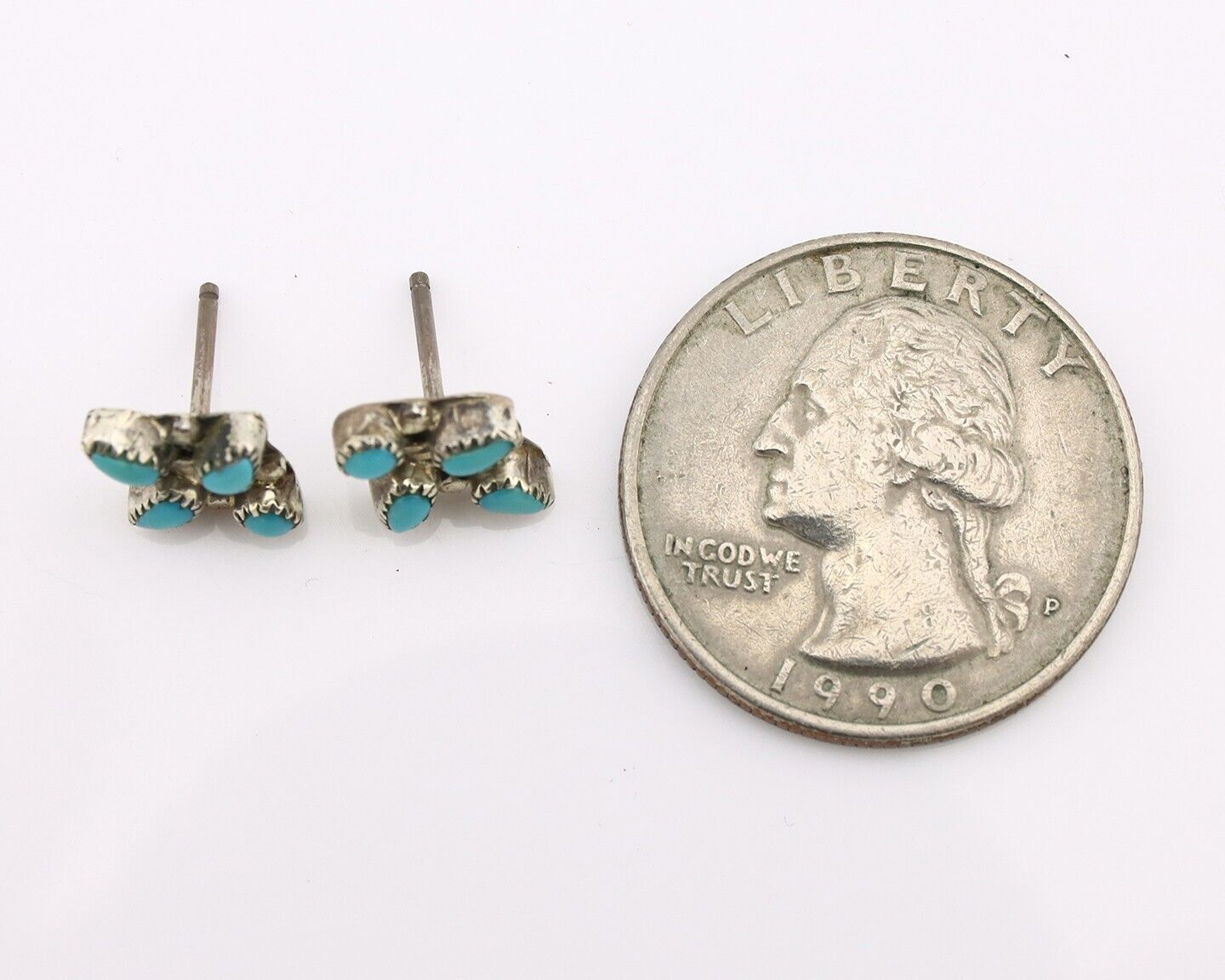 Zuni Earrings 925 Silver Sleeping Beauty Turquoise Native American Artist C.80's