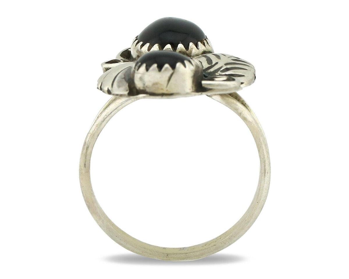 Navajo Ring 925 Silver Natural Mined Onyx Artist Signed T Thomas C.80's