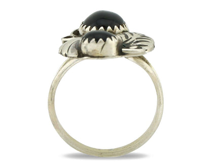 Navajo Ring 925 Silver Natural Mined Onyx Artist Signed T Thomas C.80's