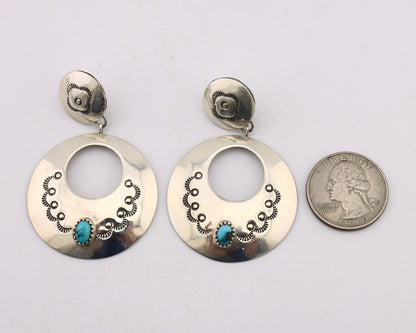Navajo Handmade Earrings 925 Silver Blue Turquoise Signed Vera Jane C.80's