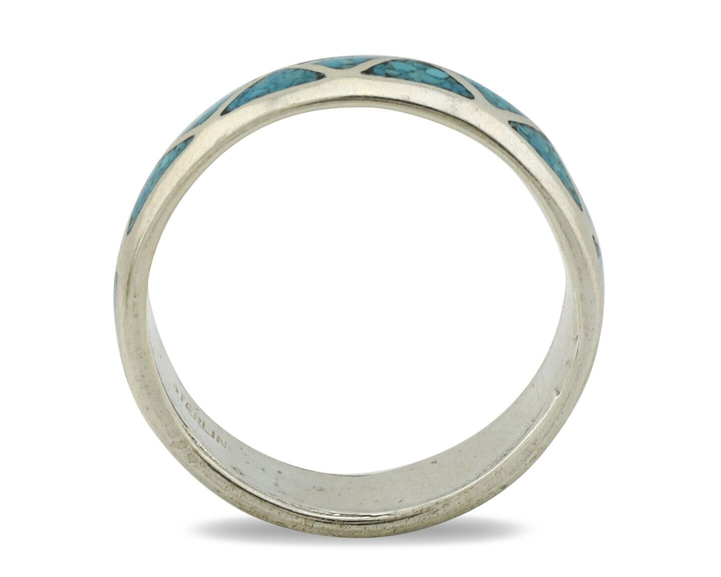 Navajo Chip Inlay Ring 925 Silver Sleeping Beauty Turquoise Artist Silver Cloud