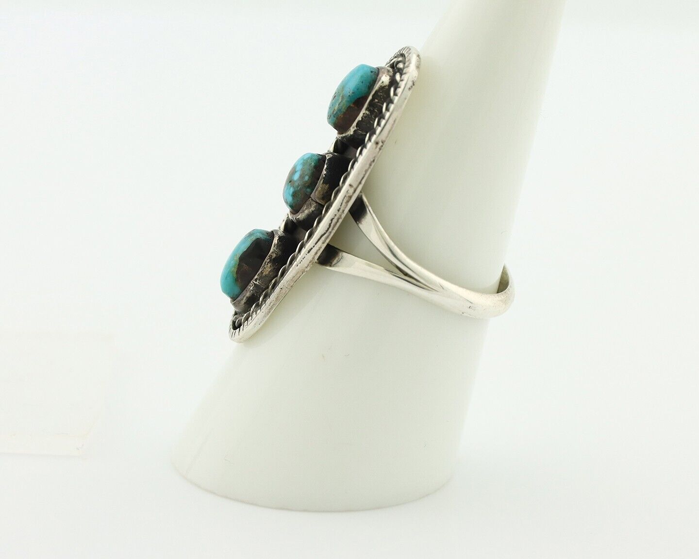 Navajo Ring .925 Silver Natural Blue Turquoise Native American Artist C.80's
