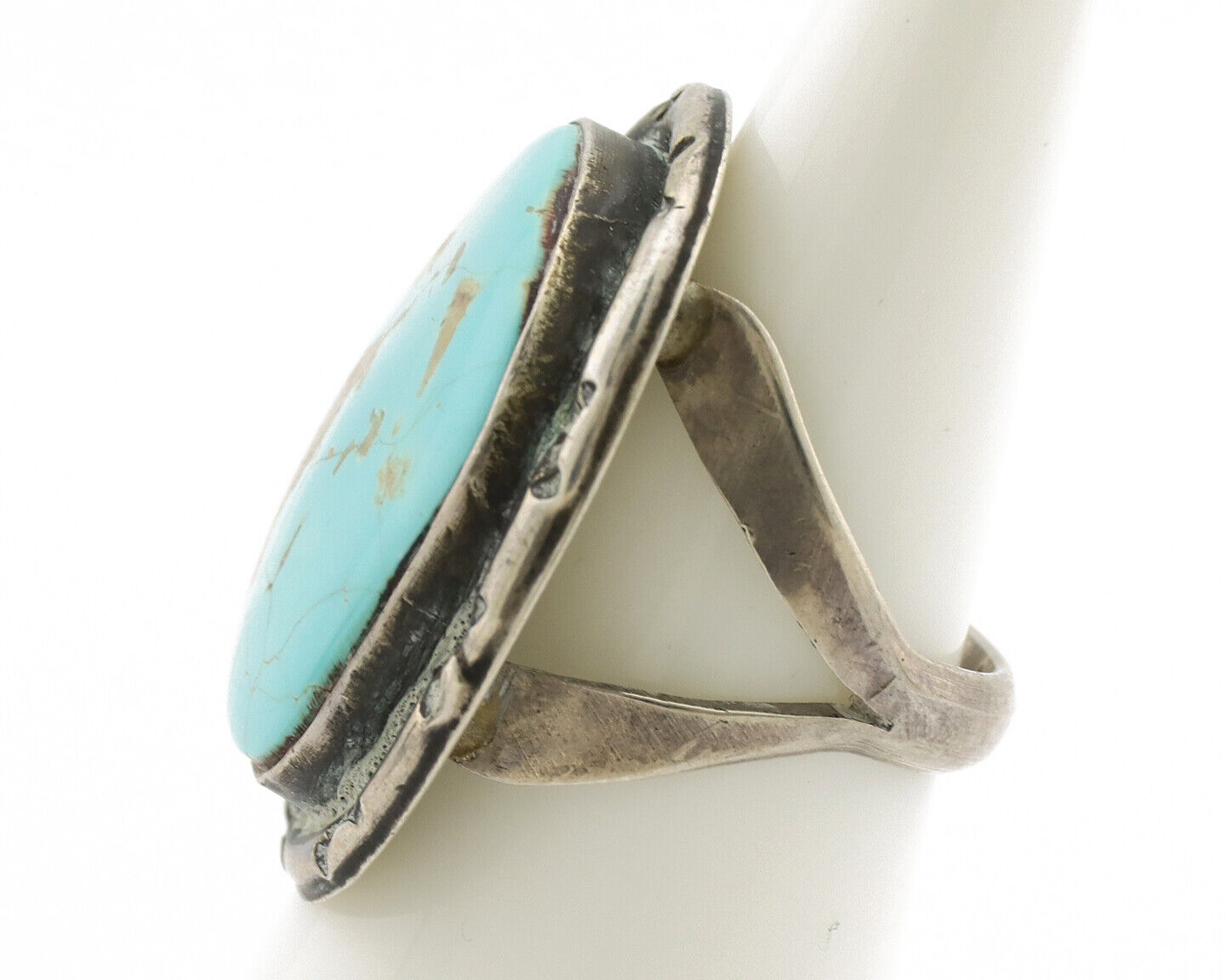 Navajo Ring .925 Silver Globe Turquoise Native American Artist C.1980's