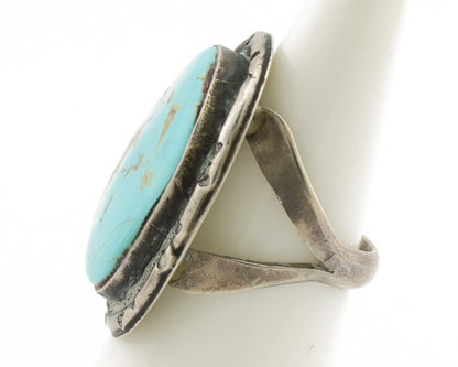 Navajo Ring .925 Silver Globe Turquoise Native American Artist C.1980's