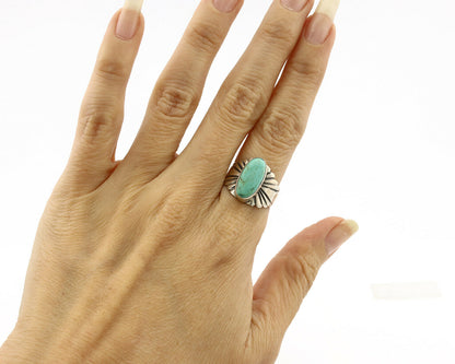 Navajo Ring .925 Silver Kingman Turquoise Artist Signed Apache C.80's