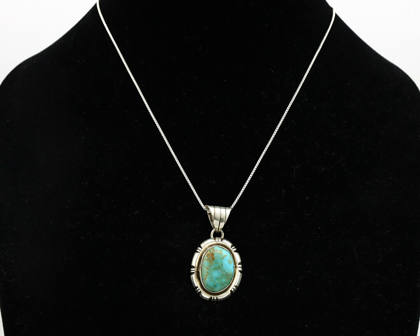 Navajo Necklace .925 Silver Kingman Turquoise Signed UP C.1980's