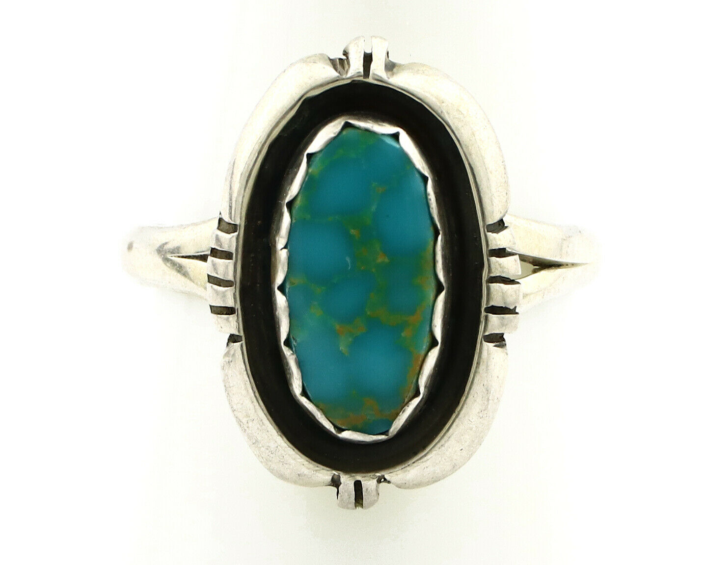 Navajo Ring .925 Silver Blue Gem Turquoise Handmade Native American Artist C80s