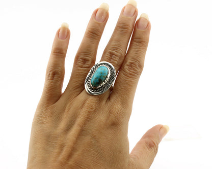 Navajo Ring .925 Silver Blue Gem Turquoise Native American Artist C.80's