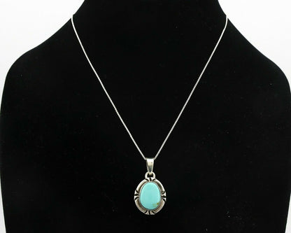 Navajo Necklace .925 Silver Kingman Turquoise Signed Gecko C.80's