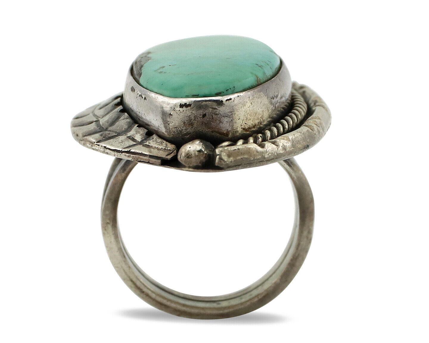 Navajo Ring 925 Silver Castle Dome Turquoise Native American Artist C.70's