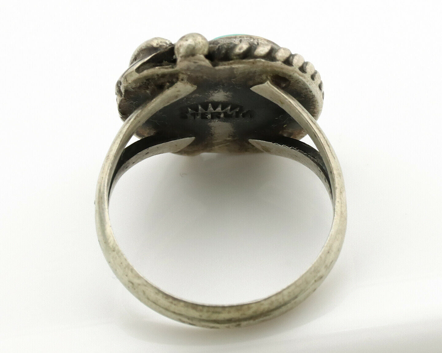 Navajo Ring .925 Silver Kingman Turquoise Artist Signed Sun C.1980's