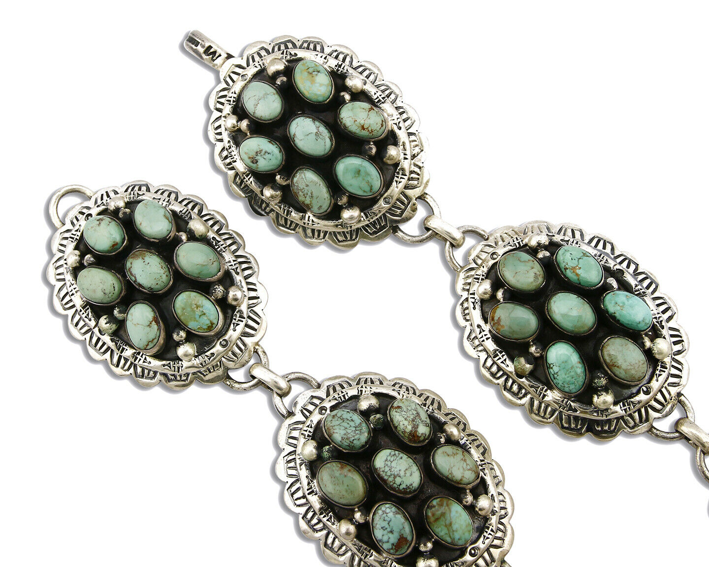 Women's Navajo Concho Belt .925 Silver Turquoise Signed Montoya C.80's