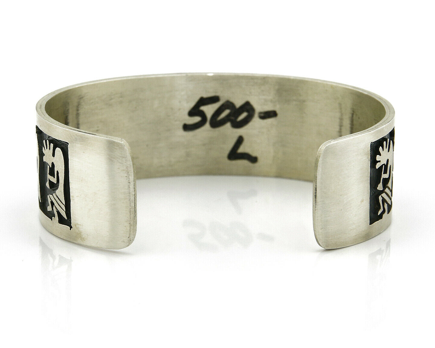 Hopi Bracelet .925 Silver Handmade Kokopelli Corn Sun Overlay Cuff