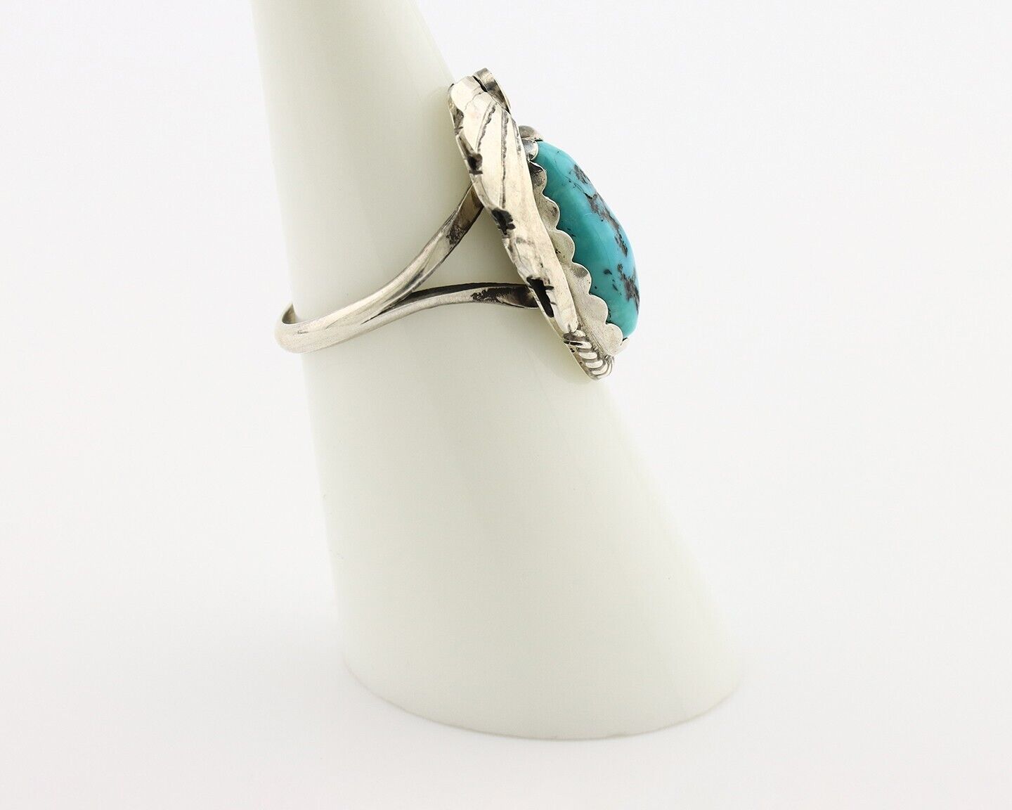 Navajo Inlaid Ring 925 Silver Blue Turquoise Artist Signed Justin Morris C.80s