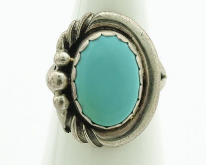 Navajo Ring .925 Silver Natural Blue Turquoise Native American Artist C.1980's
