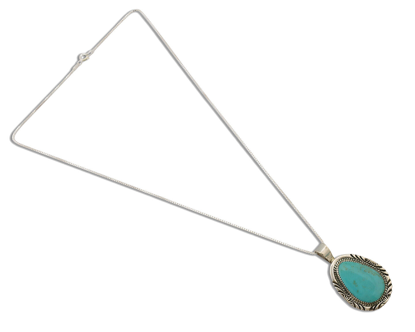 Navajo Necklace .925 Silver Kingman Turquoise Native American Signed C.1980's
