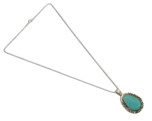 Navajo Necklace .925 Silver Kingman Turquoise Native American Signed C.1980's
