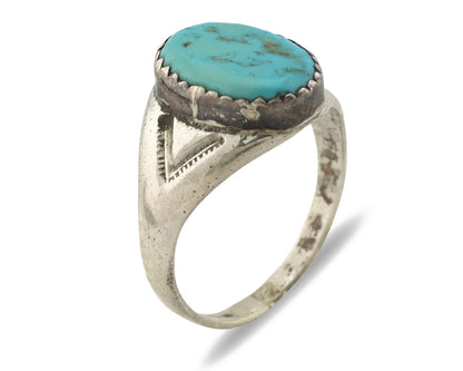 Zuni Ring .925 Silver Natural Blue Turquoise Native American Artist C.1980's