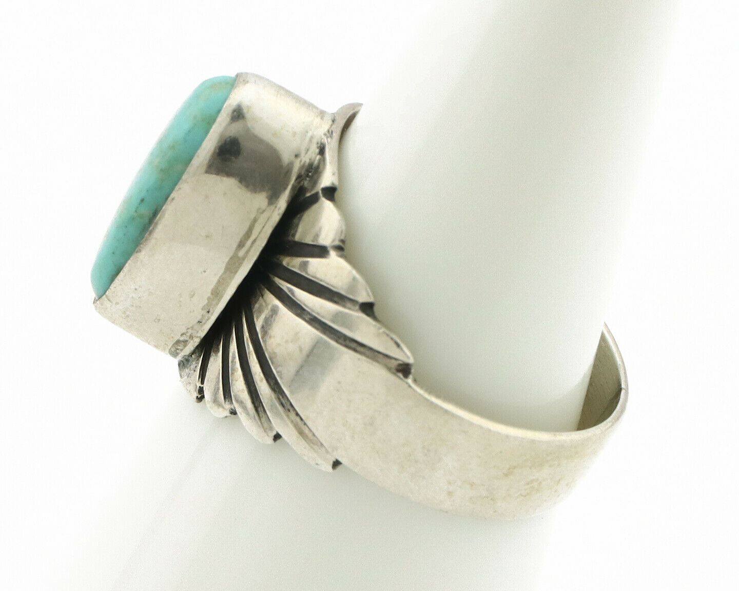 Navajo Ring .925 Silver Kingman Turquoise Artist Signed Apache C.80's