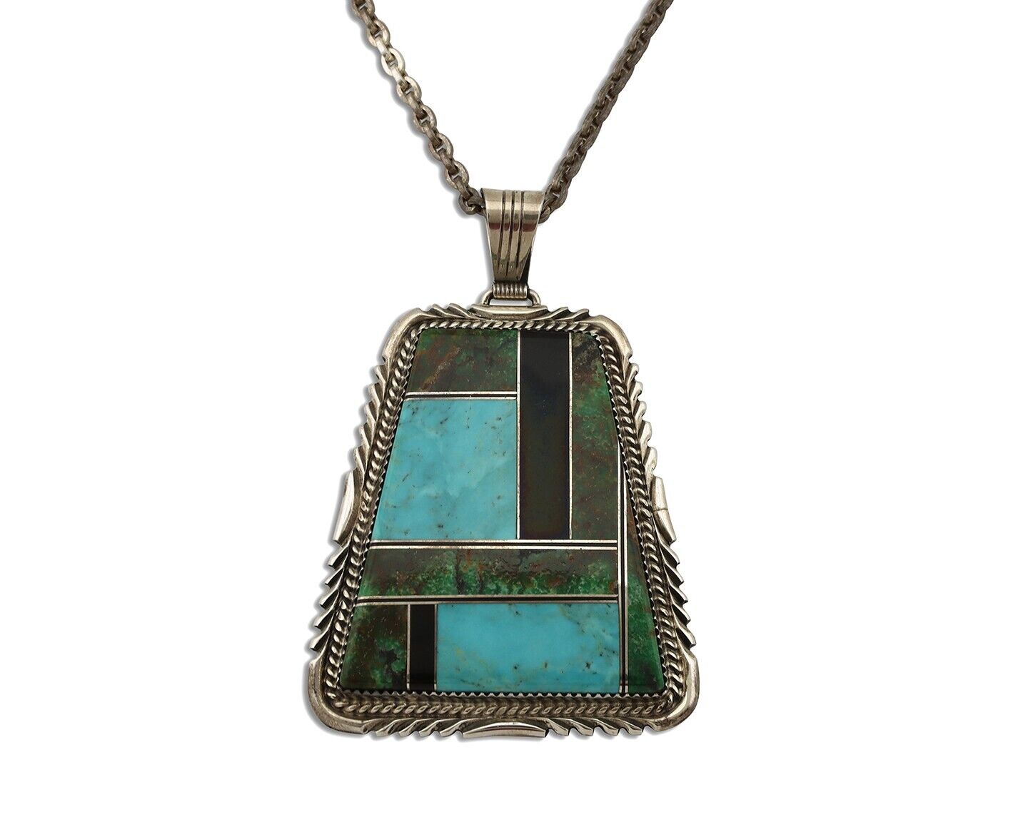Navajo Necklace 925 Silver Turquoise & Onyx Artist Signed LTB C.80's