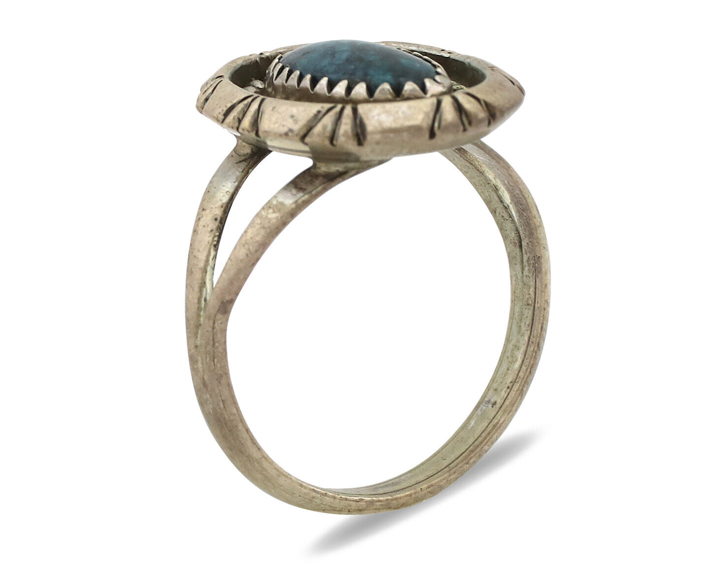 Navajo Ring 925 Silver Natural Black Spiderweb Turquoise Native Artist C.80's