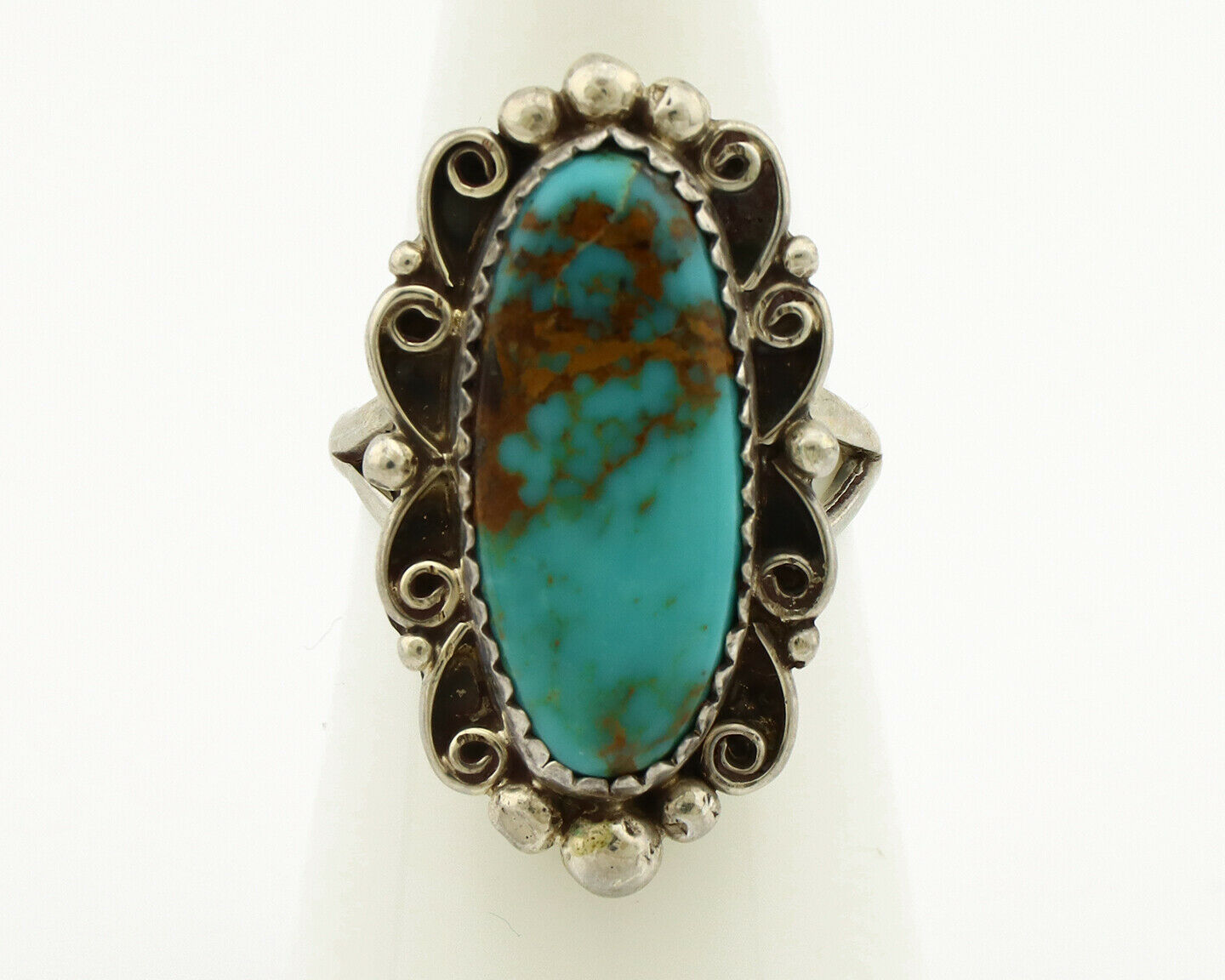 Navajo Ring .925 Silver Kingman Turquoise Artist Signed Talhat C.90's