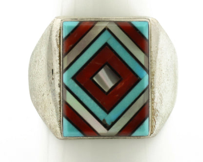 Zuni Inlaid Ring .925 Silver Gemstone Artist Varden Vacit C.1980's