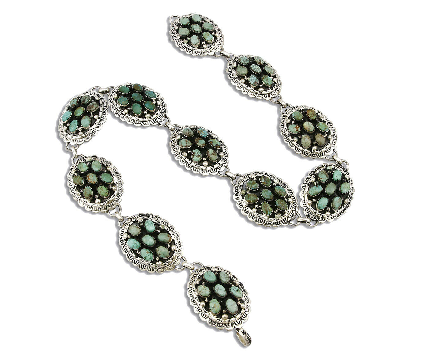 Women's Navajo Concho Belt .925 Silver Turquoise Signed Montoya C.80's