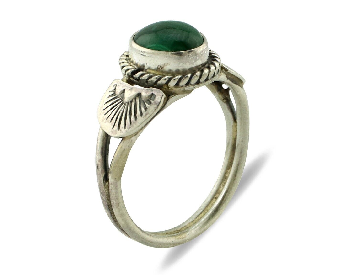 Navajo Ring 925 Silver Natural Mined Malachite Native American Artist C.80's