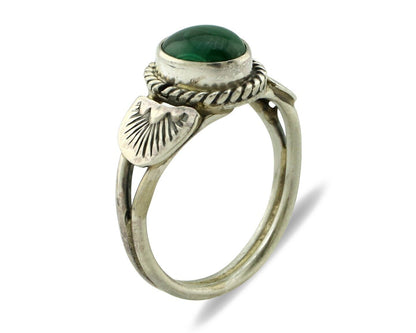 Navajo Ring 925 Silver Natural Mined Malachite Native American Artist C.80's