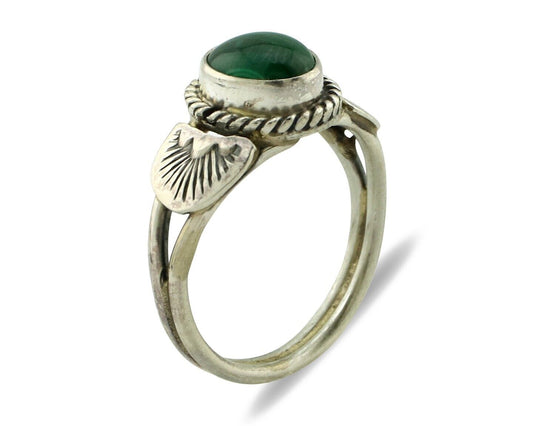 Navajo Ring 925 Silver Natural Mined Malachite Native American Artist C.80's