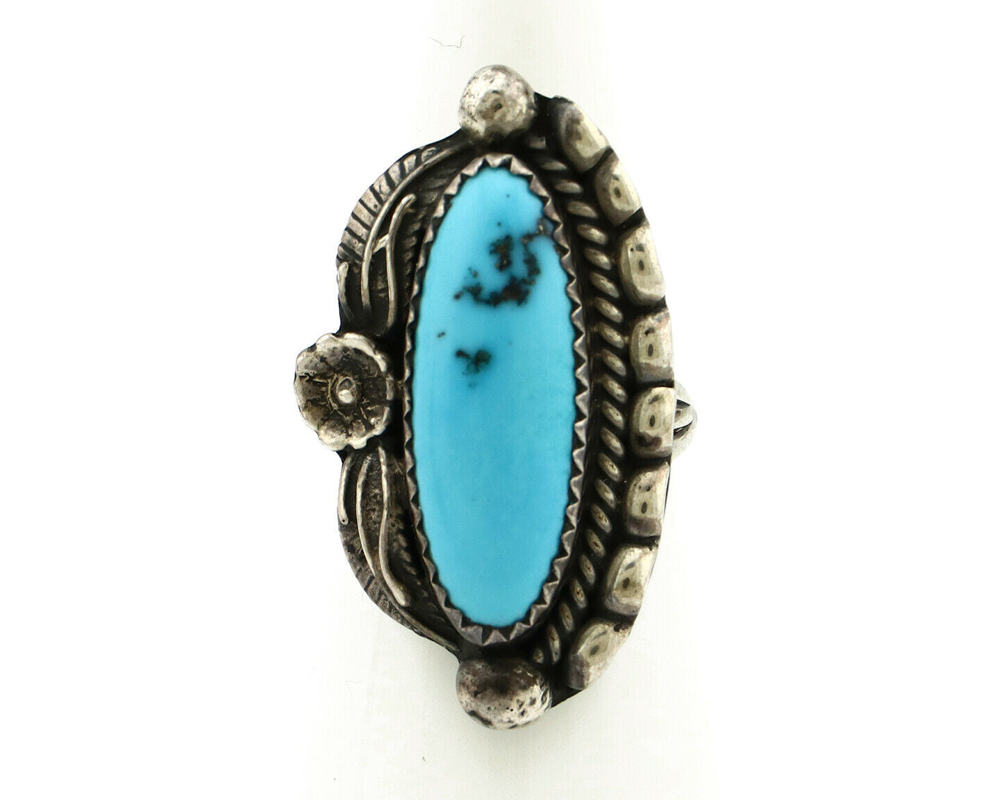 Navajo Ring .925 Silver Natural Blue Turquoise Artist Signed SC C.80's