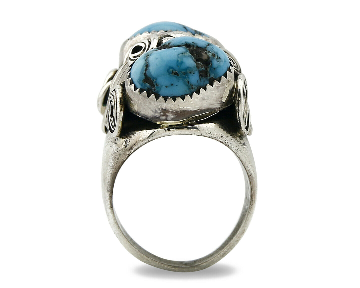 Zuni Ring .925 SOLID Silver Sleeping Beauty Turquoise Signed BC C.1980's