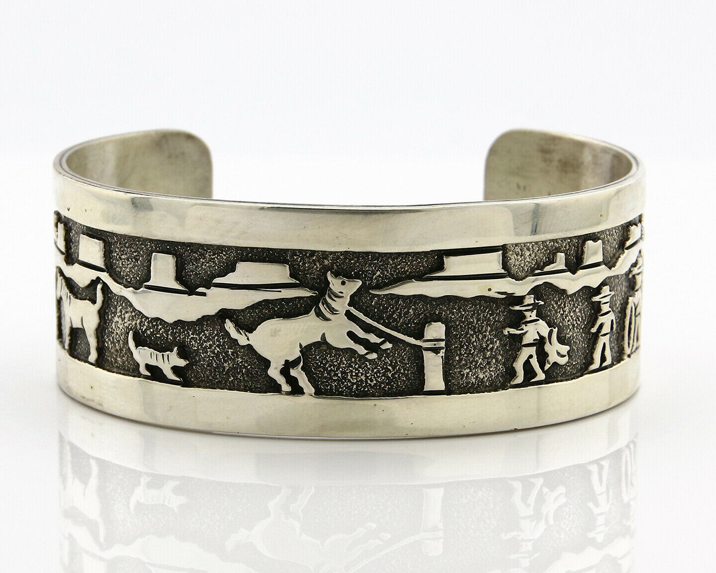 Navajo Bracelet .925 SOLID Silver Artist Signed BB Handmade Overlay C.80-90's