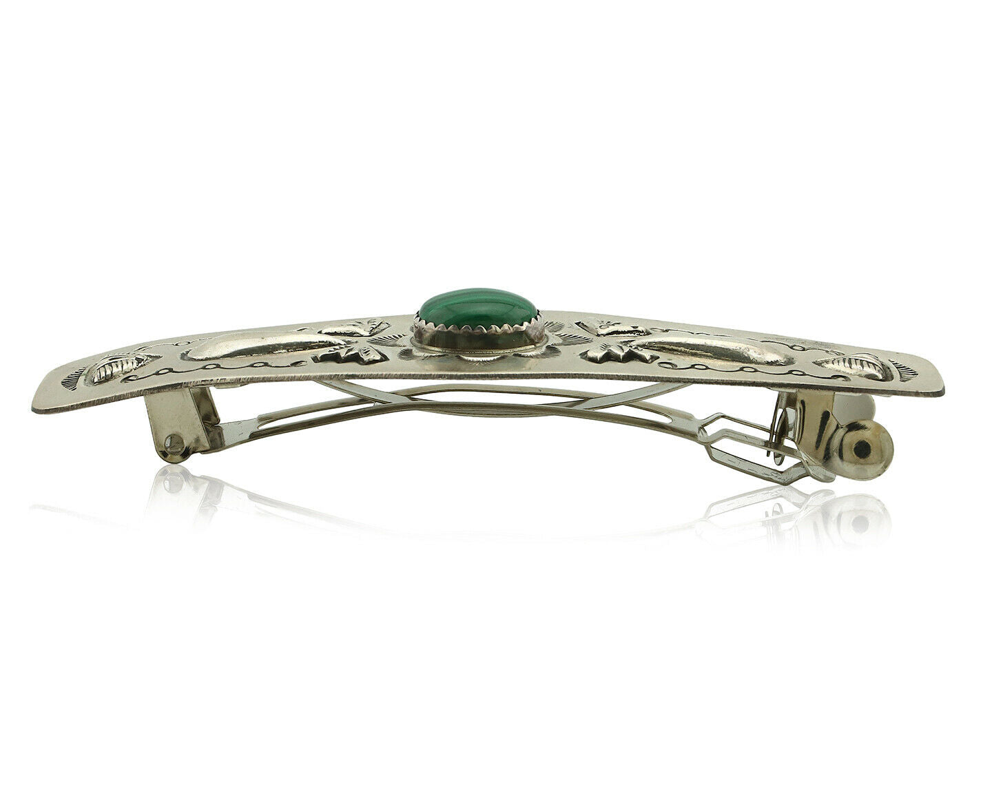 Women's Navajo Hair Clip .925 Silver Malachite Artist Signed LS C.80's