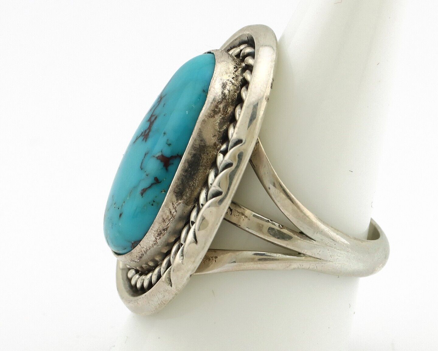 Navajo Ring 925 Silver Natural Blue Turquoise Artist Signed Ben S C.80's