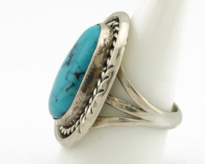 Navajo Ring 925 Silver Natural Blue Turquoise Artist Signed Ben S C.80's
