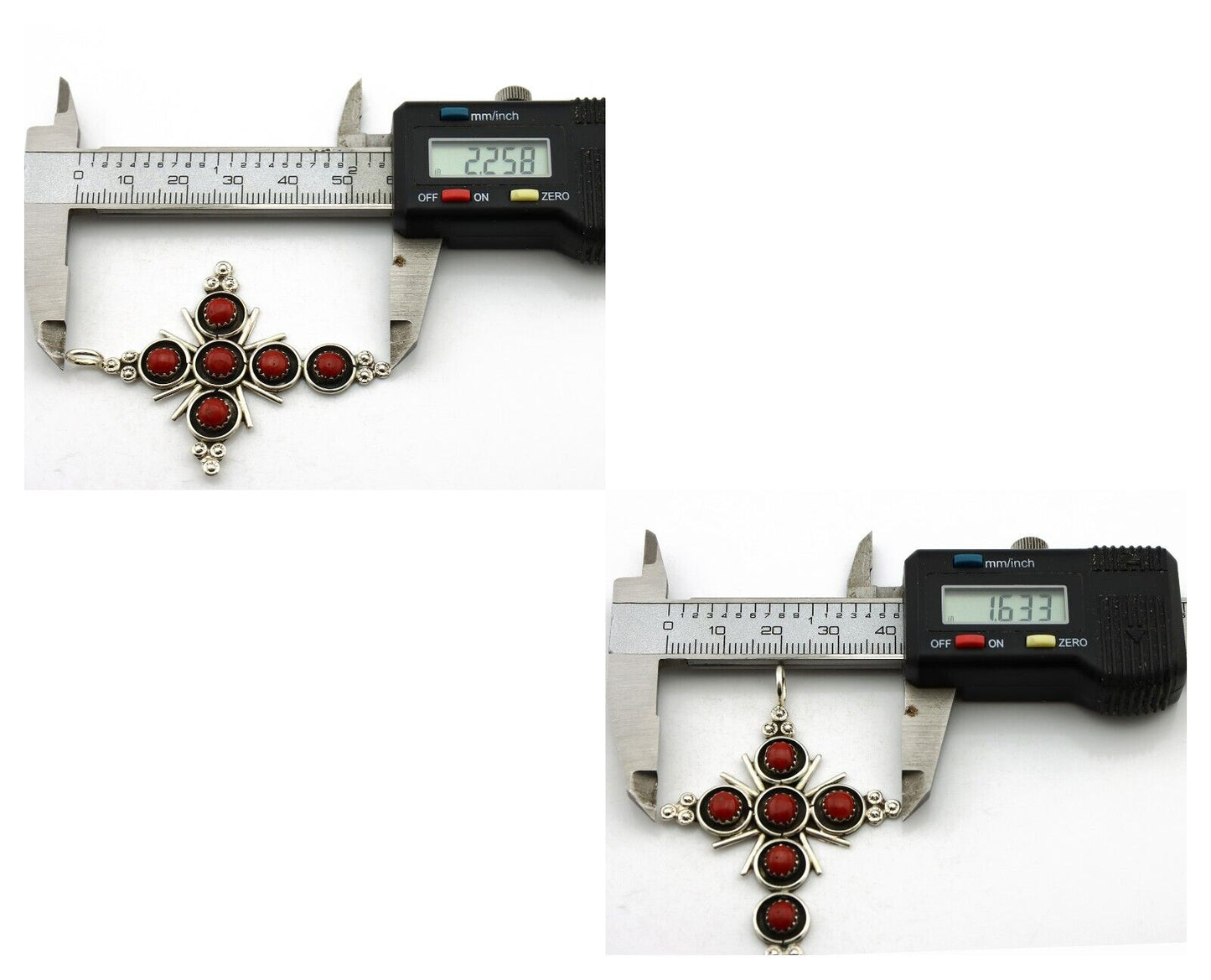 Zuni Handmade Cross Necklace 925 Silver Red Coral Artist Signed NOM? C.80's