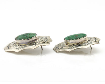 Navajo Earrings .925 Silver Crescent Valley Turquoise Native American Artist C80