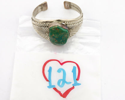 Navajo Cuff Bracelet .925 Silver Blue Green Turquoise Signed Tom Willeto C.80's